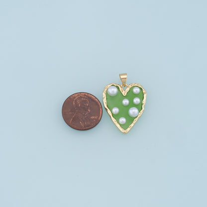 18K Gold Filled Heart Enamel Pearl Charm Pendant for Jewelry Making