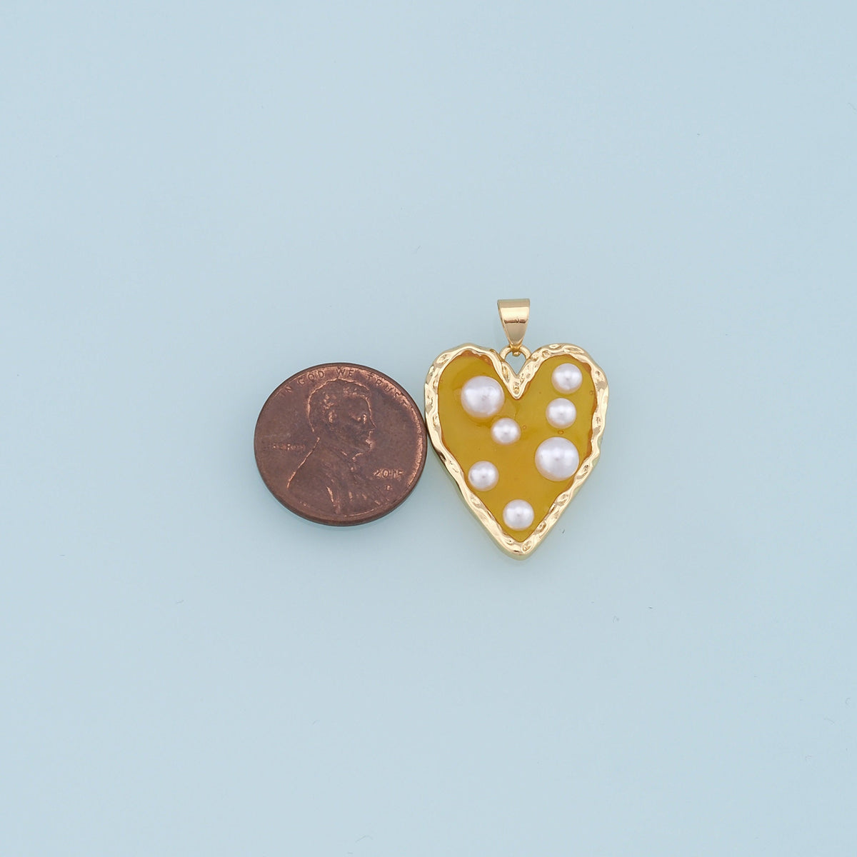 18K Gold Filled Heart Enamel Pearl Charm Pendant for Jewelry Making