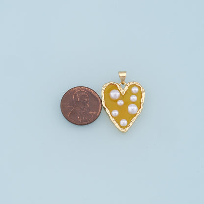 18K Gold Filled Heart Enamel Pearl Charm Pendant for Jewelry Making