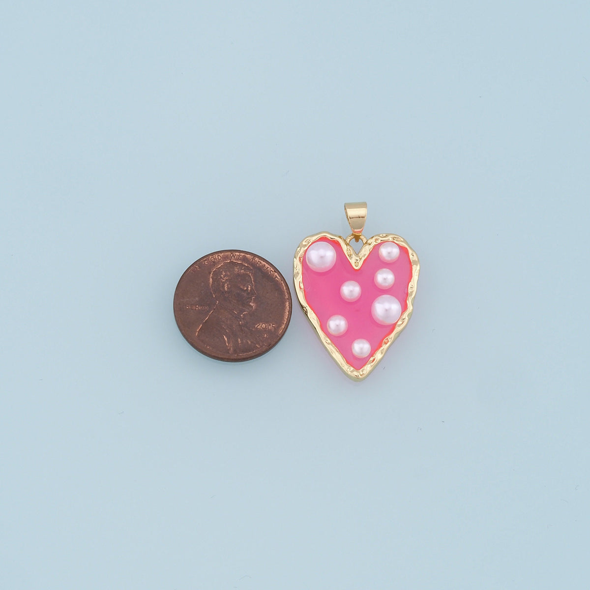 18K Gold Filled Heart Enamel Pearl Charm Pendant for Jewelry Making