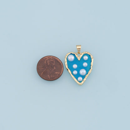 Gold Heart Pearl Charms,18K Gold Filled Clear Enamel Heart Pendant,Color Heart Charm Bracelet Necklace for DIY Jewelry Making Supply