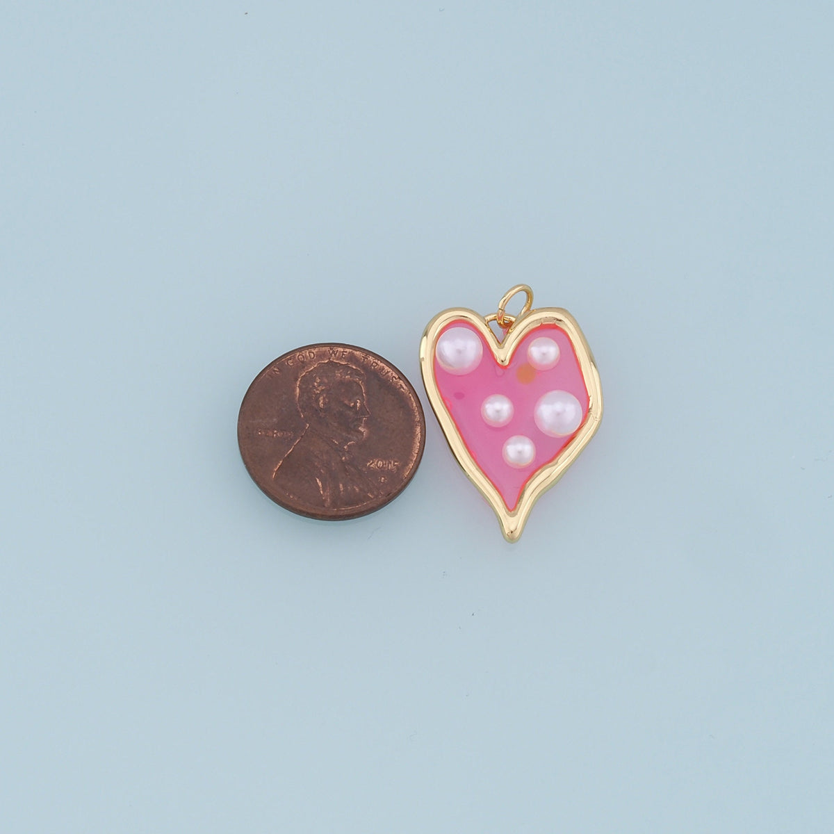 Gold Heart Pearl Charms,18K Gold Filled Clear Enamel Heart Pendant,Color Heart Charm Bracelet Necklace for DIY Jewelry Making