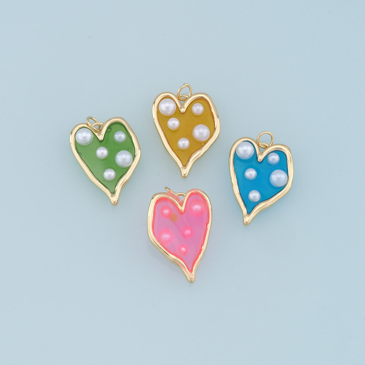 Gold Heart Pearl Charms,18K Gold Filled Clear Enamel Heart Pendant,Color Heart Charm Bracelet Necklace for DIY Jewelry Making