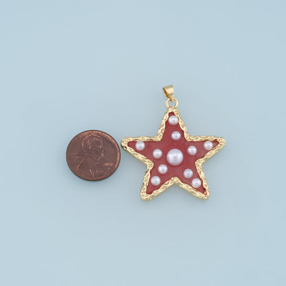 18K Gold Filled Star Enamel Pearl Charm Pendant for Jewelry Making