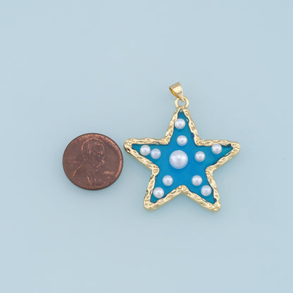 18K Gold Filled Star Enamel Pearl Charm Pendant for Jewelry Making