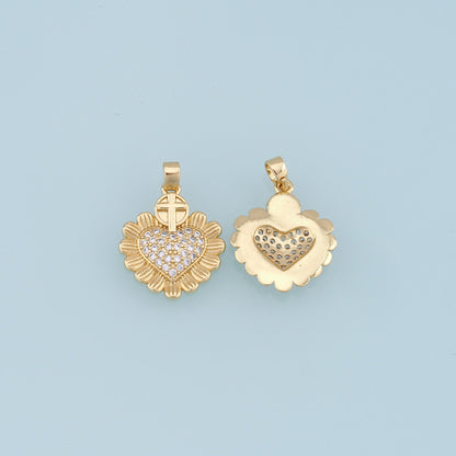 Gold Sacred Heart Charms,18K Gold Filled Sacred heart Pendant,CZ Micro Pave Religious Charm Bracelet Necklace for DIY Jewelry Making Supply