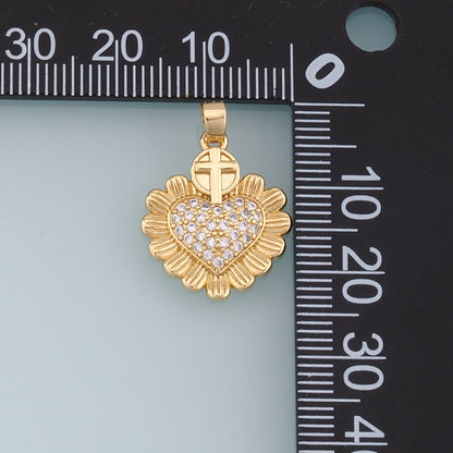 Gold Sacred Heart Charms,18K Gold Filled Sacred heart Pendant,CZ Micro Pave Religious Charm Bracelet Necklace for DIY Jewelry Making Supply