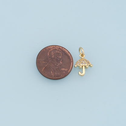 Gold Umbrella Charms,18K Gold Filled Umbrella Pendant,CZ Micro Pave Umbrella Charm Bracelet Necklace for DIY Jewelry Making Supply