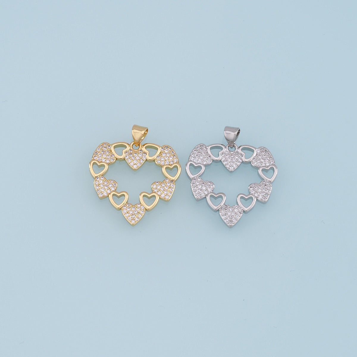 Gold Heart Charms,18K Gold Filled Heart Pendant,CZ Micro Pave Heart Charm Bracelet Necklace for DIY Jewelry Making Supply