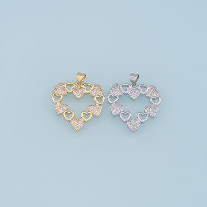 Gold Heart Charms,18K Gold Filled Heart Pendant,CZ Micro Pave Heart Charm Bracelet Necklace for DIY Jewelry Making Supply