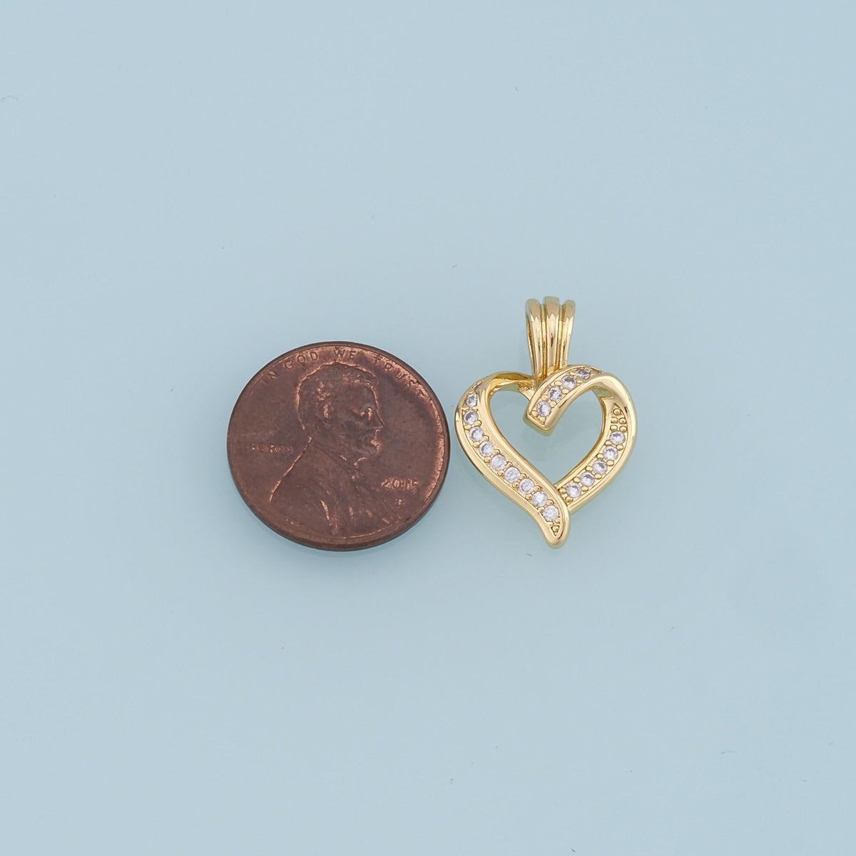 18K Gold Filled Heart CZ Charm Pendant for Jewelry Making