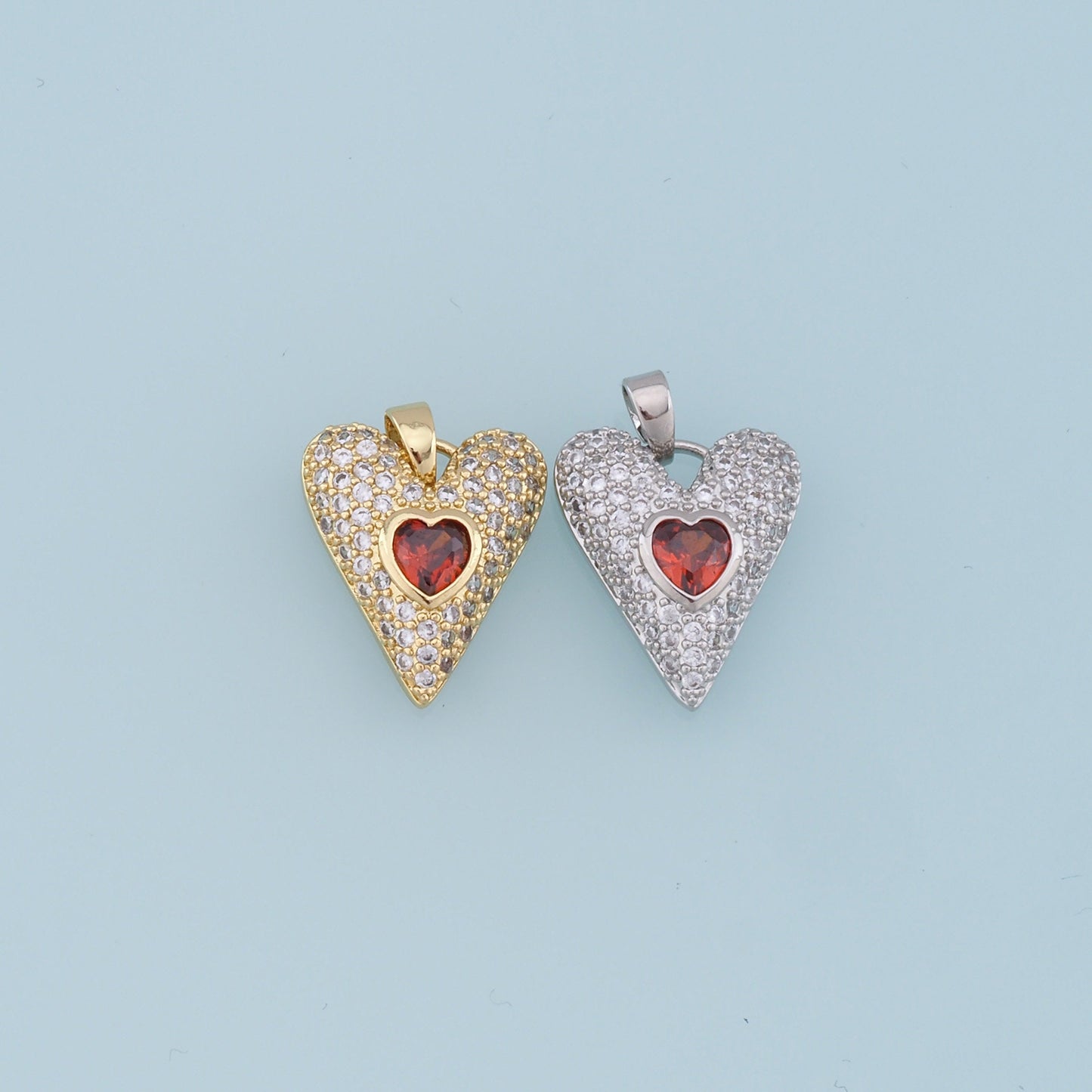 Gold Heart Charms,18K Gold Filled Red Heart Pendant,CZ Micro Pave Heart Charm Bracelet Necklace for DIY Jewelry Making Supply