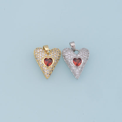 Gold Heart Charms,18K Gold Filled Red Heart Pendant,CZ Micro Pave Heart Charm Bracelet Necklace for DIY Jewelry Making Supply