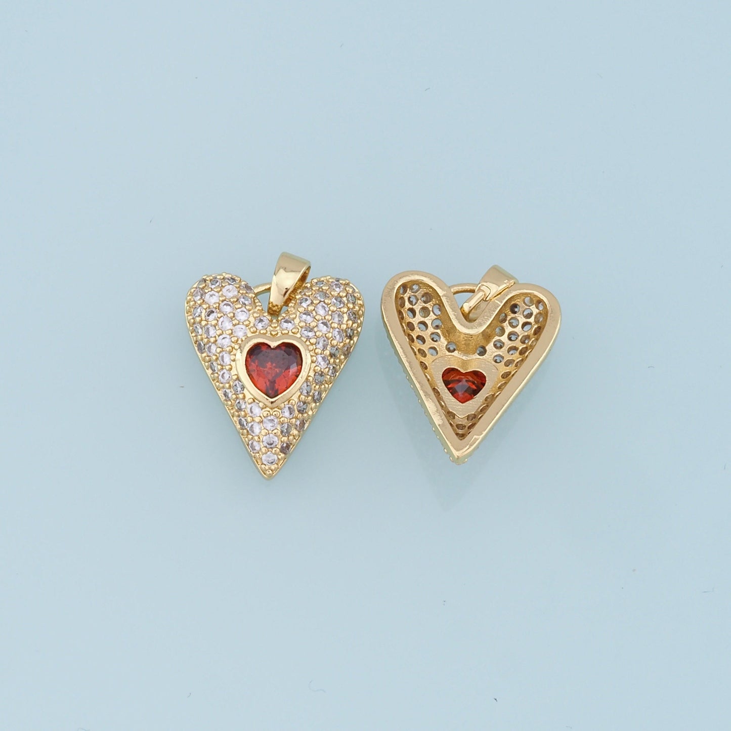 Gold Heart Charms,18K Gold Filled Red Heart Pendant,CZ Micro Pave Heart Charm Bracelet Necklace for DIY Jewelry Making Supply