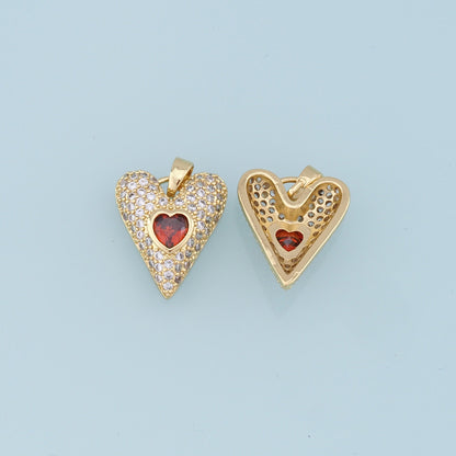 Gold Heart Charms,18K Gold Filled Red Heart Pendant,CZ Micro Pave Heart Charm Bracelet Necklace for DIY Jewelry Making Supply