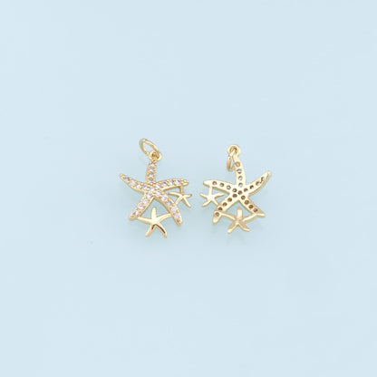 Gold Starfish Charms,18K Gold Filled Sea Star Pendant,Starfish Charm Bracelet Necklace for DIY Jewelry Making Supply