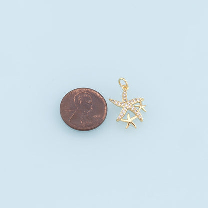 Gold Starfish Charms,18K Gold Filled Sea Star Pendant,Starfish Charm Bracelet Necklace for DIY Jewelry Making Supply