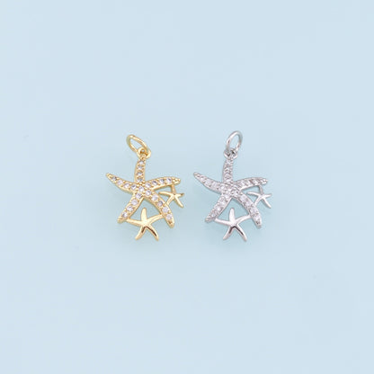 Gold Starfish Charms,18K Gold Filled Sea Star Pendant,Starfish Charm Bracelet Necklace for DIY Jewelry Making Supply