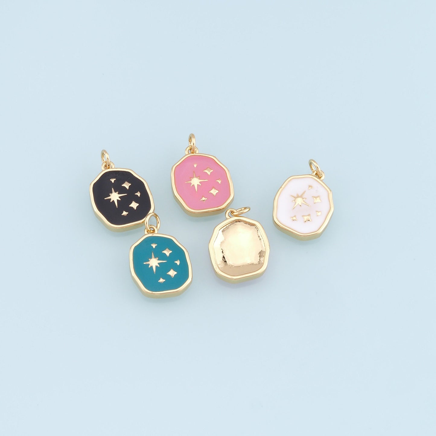 Gold Star Charms,18K Gold Filled Starburst Pendant,Enamel North Star Charm Bracelet Necklace for DIY Jewelry Making Supply