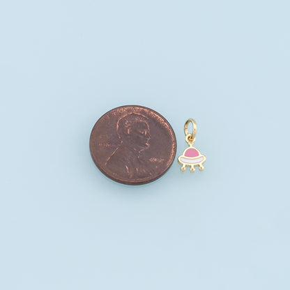 Gold Tiny Spaceship Charms,18K Gold Filled Enamel Spaceship Pendant,Space Charm Bracelet Necklace for DIY Jewelry Making Supply