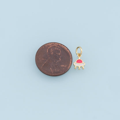 Gold Tiny Spaceship Charms,18K Gold Filled Enamel Spaceship Pendant,Space Charm Bracelet Necklace for DIY Jewelry Making Supply