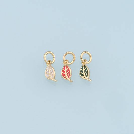 Gold Tiny Leaf Charms,18K Gold Filled Leaf Pendant,Enamel Leaf Charm Bracelet Necklace for DIY Jewelry Making Supply