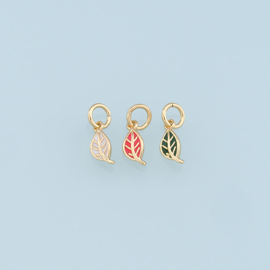 Gold Tiny Leaf Charms,18K Gold Filled Leaf Pendant,Enamel Leaf Charm Bracelet Necklace for DIY Jewelry Making Supply
