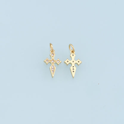 Gold Cross Charms,18K Gold Filled Cross Pendant,CZ Micro Pave Cross Charm Bracelet Necklace for DIY Jewelry Making Supply