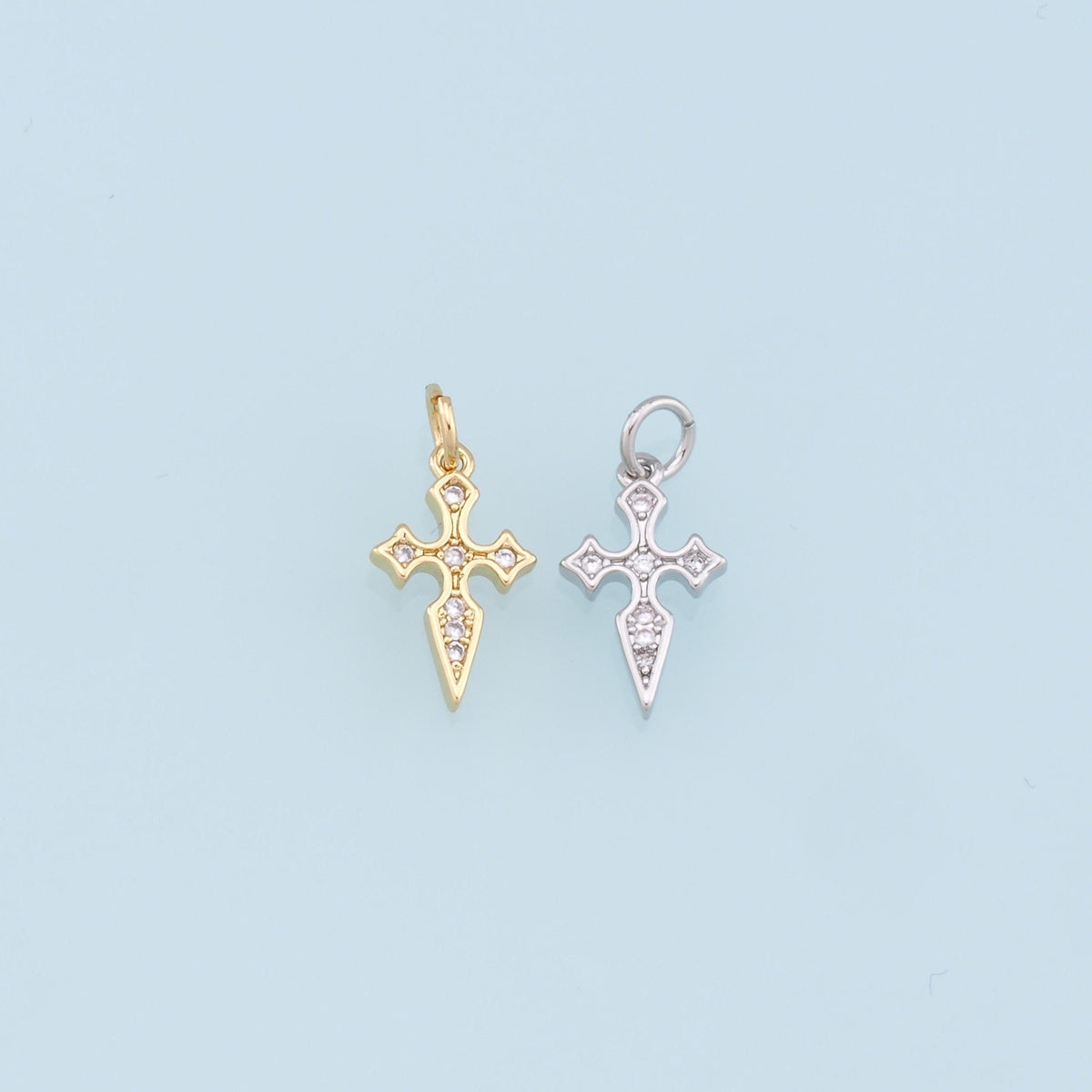 Gold Cross Charms,18K Gold Filled Cross Pendant,CZ Micro Pave Cross Charm Bracelet Necklace for DIY Jewelry Making Supply