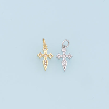 Gold Cross Charms,18K Gold Filled Cross Pendant,CZ Micro Pave Cross Charm Bracelet Necklace for DIY Jewelry Making Supply