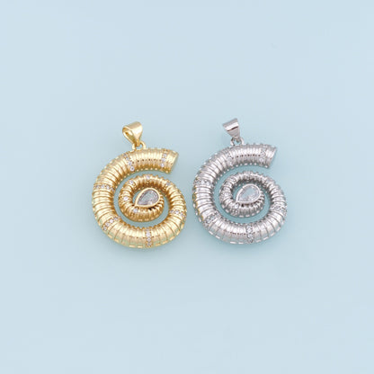 Gold Shell Charms,18K Gold Filled Conch Shell Pendant,CZ Micro Pave Conch Shell Charm Bracelet Necklace for DIY Jewelry Making Supply