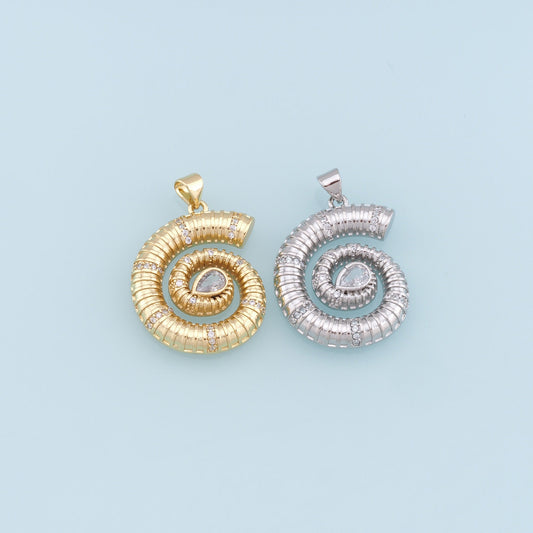 Gold Shell Charms,18K Gold Filled Conch Shell Pendant,CZ Micro Pave Conch Shell Charm Bracelet Necklace for DIY Jewelry Making Supply