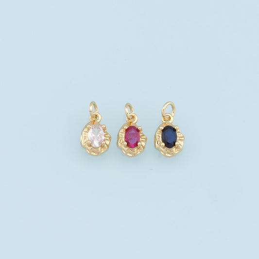 Gold Oval Crystal Charm,18K Gold Filled Oval Pendant,Irregular Oval Charm Bracelet Necklace for DIY Jewelry Making Supply