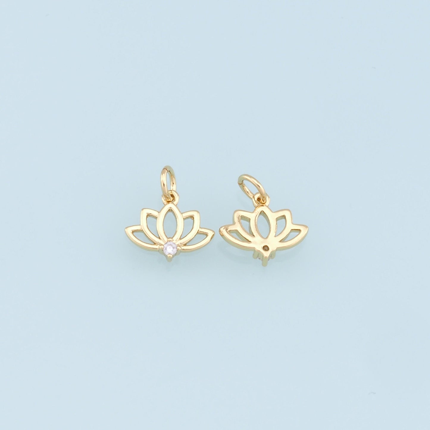Gold Lotus Charms,18K Gold Filled Lotus Pendant,Crystal Lotus Charm Bracelet Necklace for DIY Jewelry Making Supply