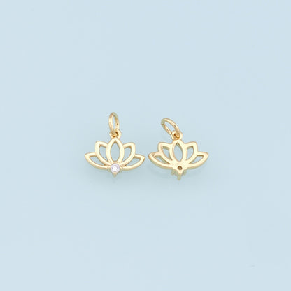 Gold Lotus Charms,18K Gold Filled Lotus Pendant,Crystal Lotus Charm Bracelet Necklace for DIY Jewelry Making Supply
