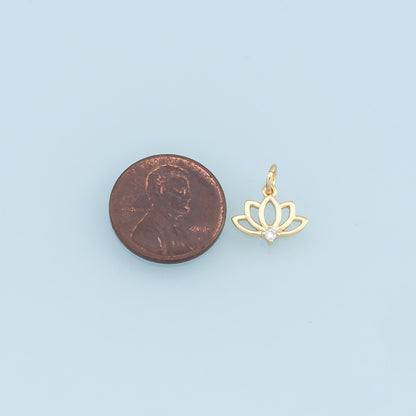 Gold Lotus Charms,18K Gold Filled Lotus Pendant,Crystal Lotus Charm Bracelet Necklace for DIY Jewelry Making Supply