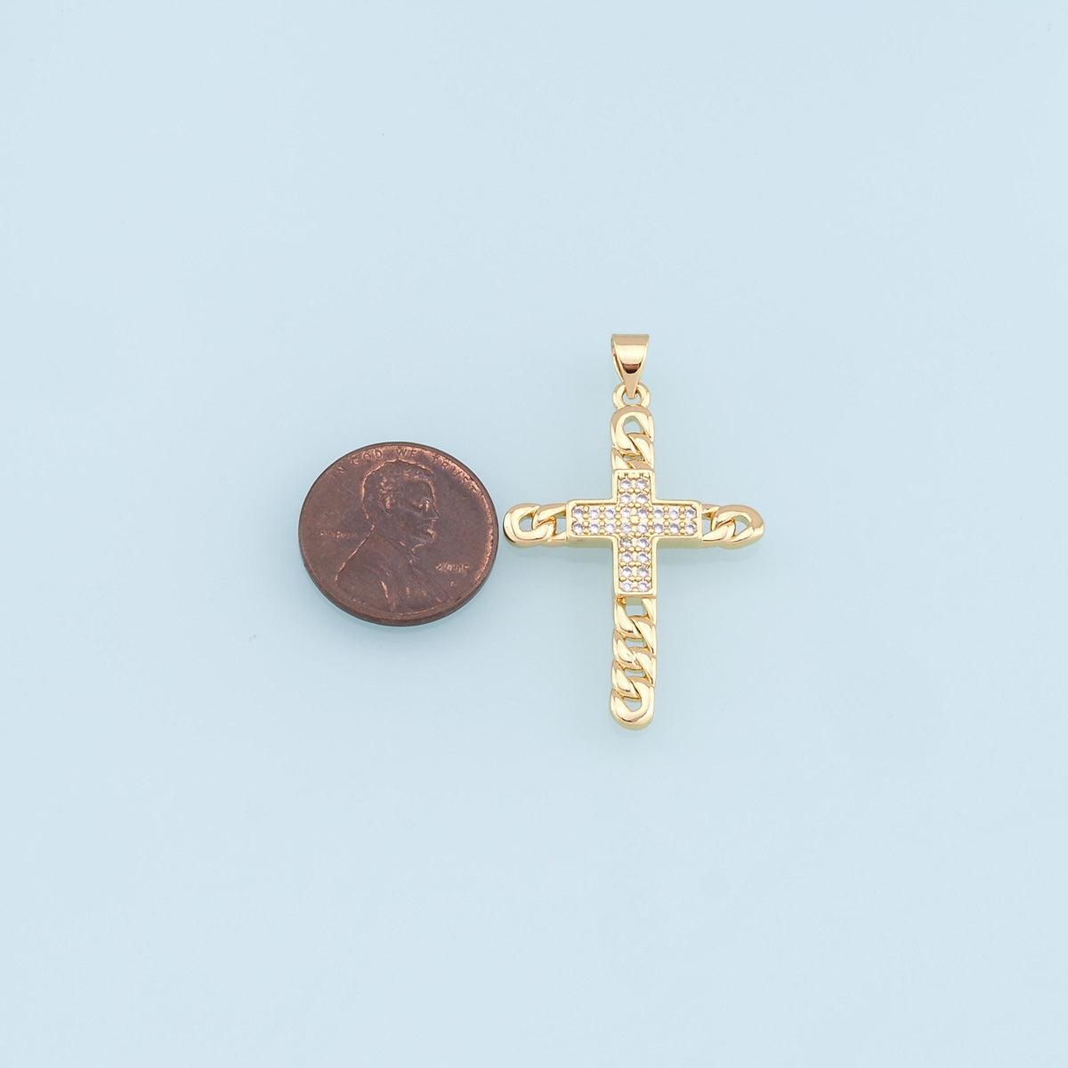 18K Gold Filled Cross CZ Charm Pendant for Jewelry Making