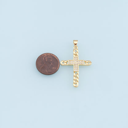 18K Gold Filled Cross CZ Charm Pendant for Jewelry Making