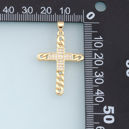 Gold Cross Charms,18K Gold Filled Cross Pendant,CZ Micro Pave Cross Charm Bracelet Necklace for DIY Jewelry Making Supply