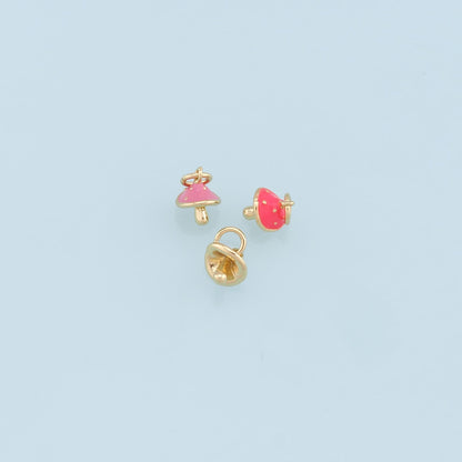 Gold Tiny Mushroom Charms,18K Gold Filled Enamel Mushroom Pendant,Kawaii Charm Bracelet Necklace for DIY Jewelry Making Supply