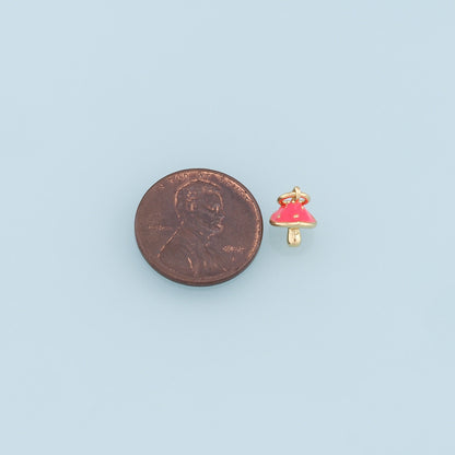 18K Gold Filled Mushroom Enamel Charm Pendant for Jewelry Making