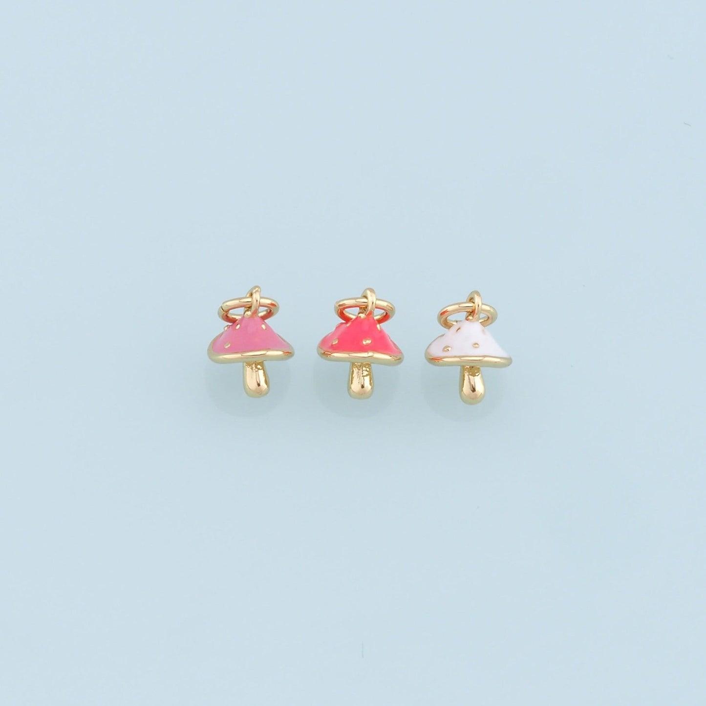 Gold Tiny Mushroom Charms,18K Gold Filled Enamel Mushroom Pendant,Kawaii Charm Bracelet Necklace for DIY Jewelry Making Supply