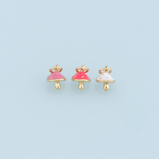 Gold Tiny Mushroom Charms,18K Gold Filled Enamel Mushroom Pendant,Kawaii Charm Bracelet Necklace for DIY Jewelry Making Supply