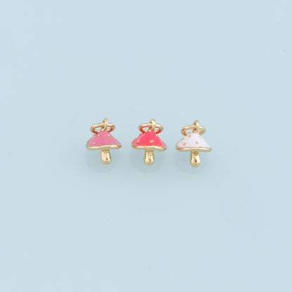 18K Gold Filled Mushroom Enamel Charm Pendant for Jewelry Making