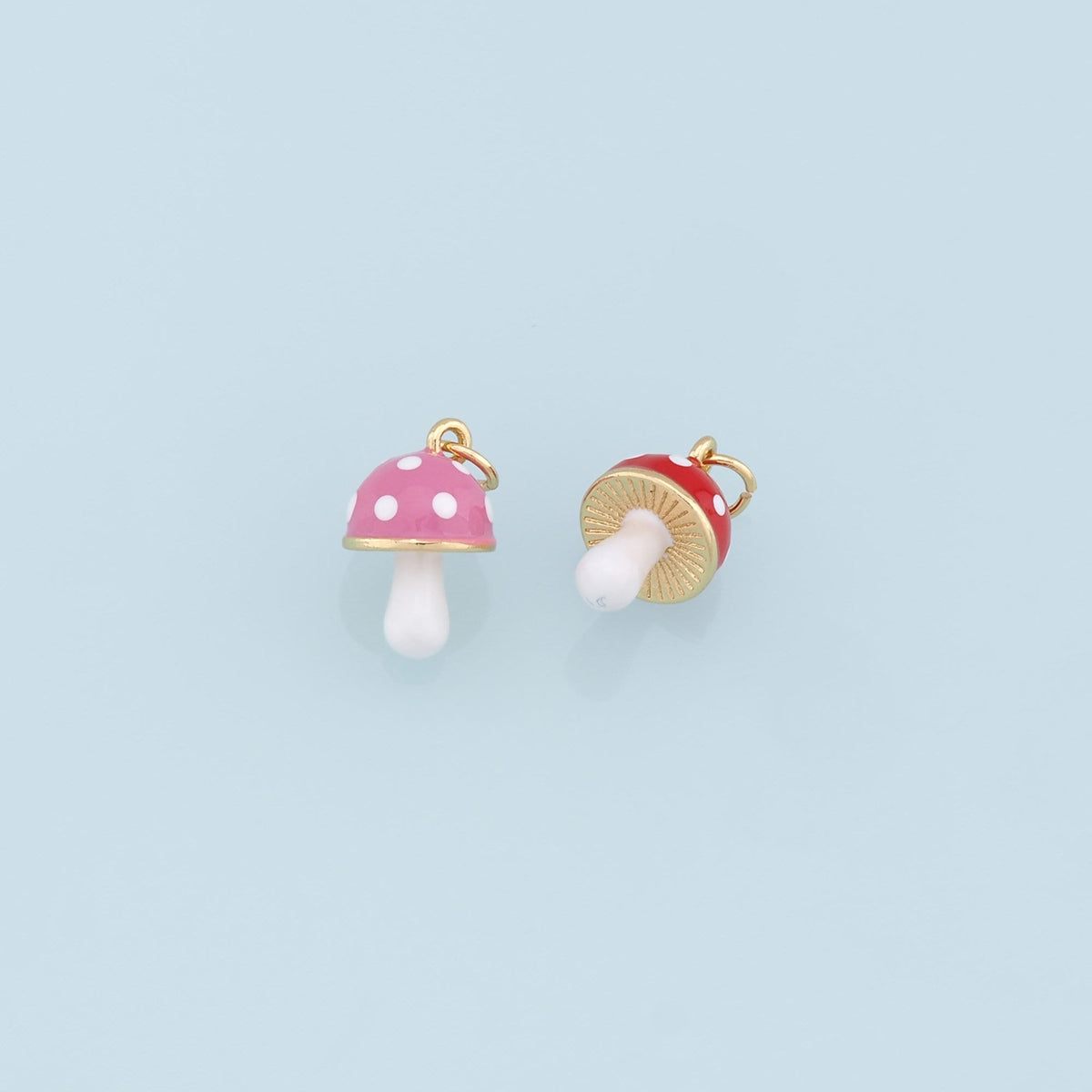 Gold Mushroom Charms,18K Gold Filled Enamel Mushroom Pendant,Kawaii Charm Bracelet Necklace for DIY Jewelry Making Supply