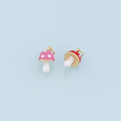 Gold Mushroom Charms,18K Gold Filled Enamel Mushroom Pendant,Kawaii Charm Bracelet Necklace for DIY Jewelry Making Supply