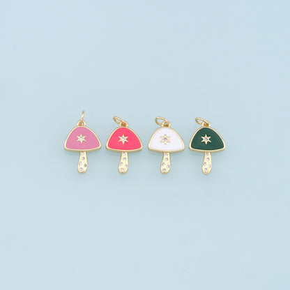 Gold mushroom Star Charms,18K Gold Filled mushroom Pendant,Enamel mushroom Charm Bracelet Necklace for DIY Jewelry Making Supply