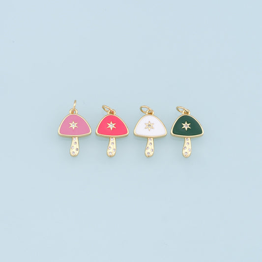 Gold mushroom Star Charms,18K Gold Filled mushroom Pendant,Enamel mushroom Charm Bracelet Necklace for DIY Jewelry Making Supply