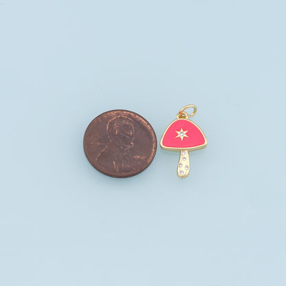 Gold mushroom Star Charms,18K Gold Filled mushroom Pendant,Enamel mushroom Charm Bracelet Necklace for DIY Jewelry Making Supply