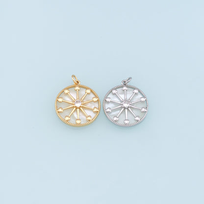 Gold Round Star Charms,18K Gold Filled Starburst Pendant,CZ North Star Charm Bracelet Necklace for DIY Jewelry Making Supply